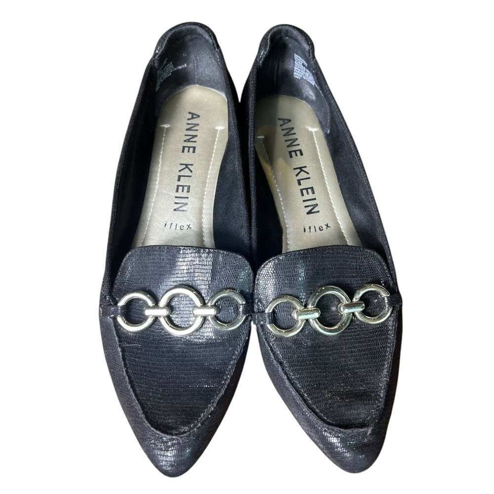 Anne Klein Women's Black Textured Loafers with Gold Color Detailing‎ Size 10M